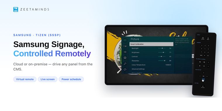 Samsung signage display being operated from the Zeetaminds CMS virtual remote